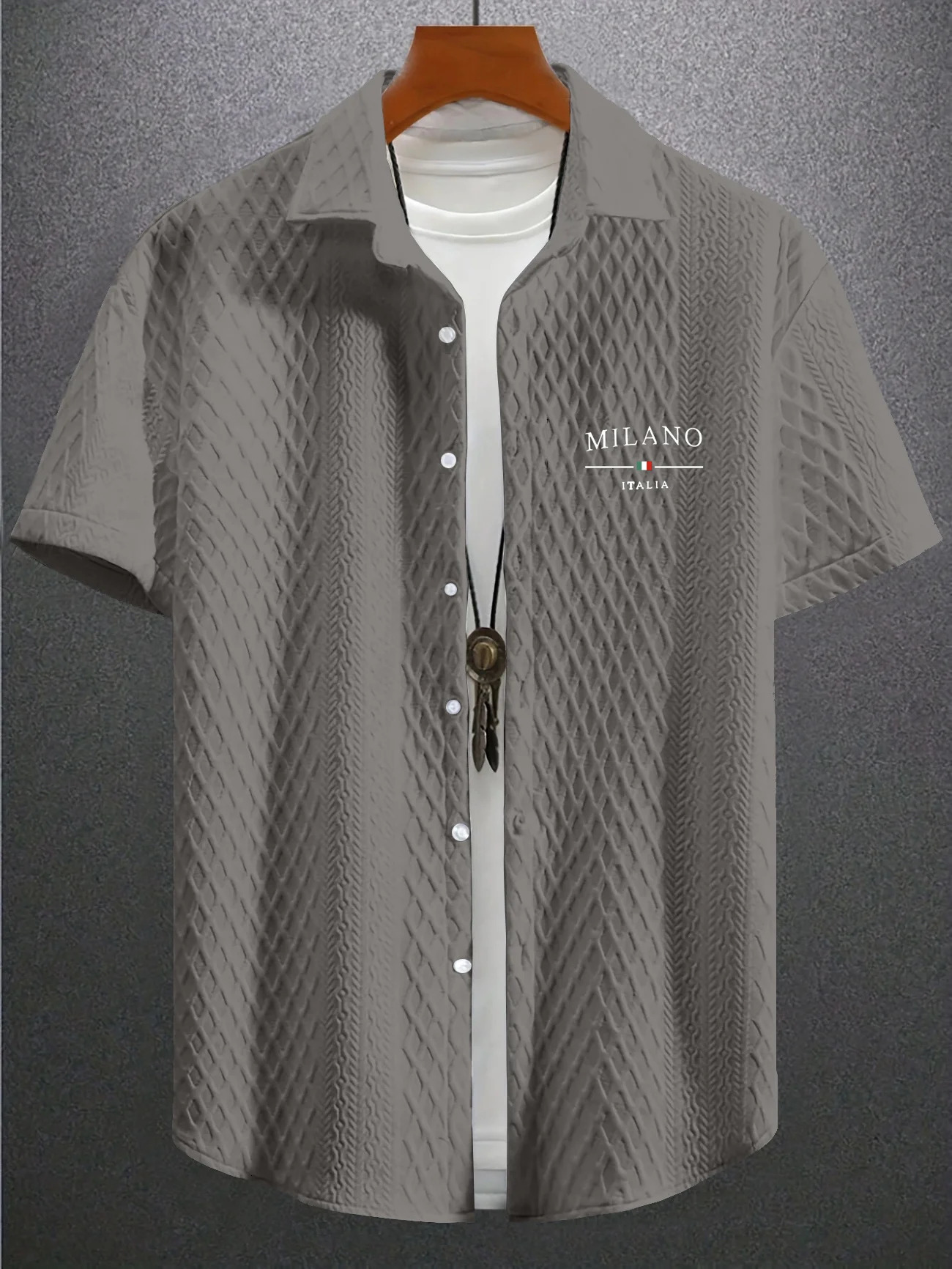 Summer casual knitted fabric plain jacquard mens short-sleeved shirt 4 colors to choose from suitable for daily wear 250611