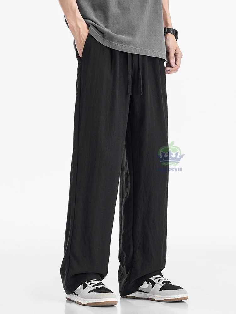 Luxury Quality Summer Thin Lyocell Linen Fabric Casual Pants Men Elastic Waist Baggy Straight Wide Leg Jogger Breathable Trousers XJ250611