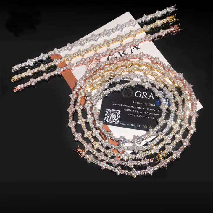 OACOCA Custom Hip Hop Moissanite Tennis Chain 4mm 925 Sterling Silver Cuban Link Necklace for Men with VVS Diamond Clustered Design