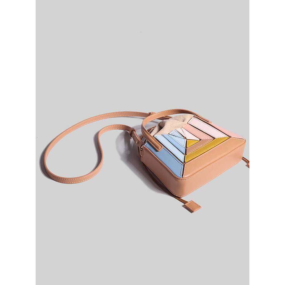 Turkish Style Niche Design Bag New Textured Color Block Fashion Drawstring Shoulder Small Crossbody Handbag