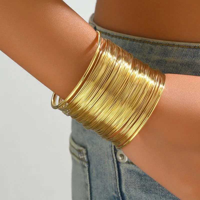 Vintage Gold Color Hyperbolic Layered Wide Wire Bracelet Cuff Bangle for Women Exaggerated Metal Wrist Wrap Bangle Jewelry Gift XJ250707