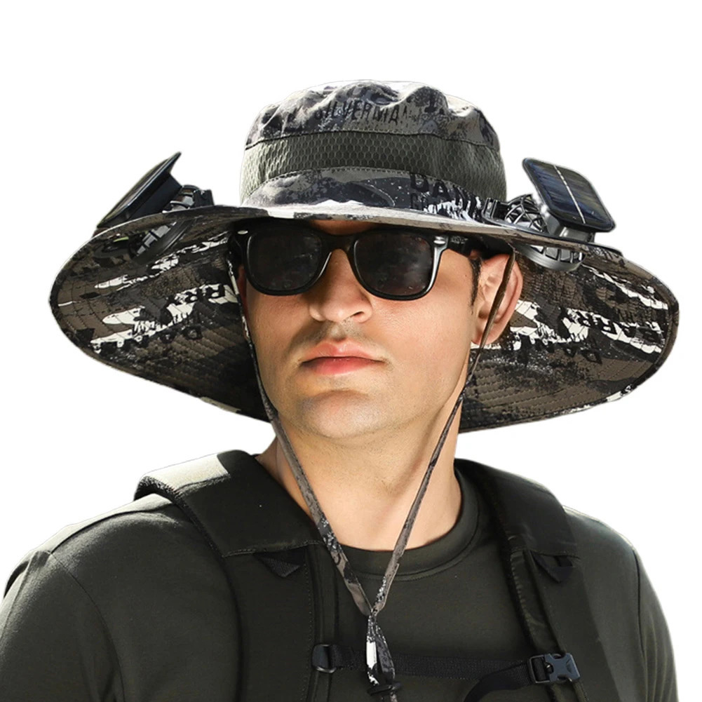 Outdoor Wide Brim Sun Hat With Solar Fan Wide Brim Solar Fan Usb Charging Outdoor Fishing Hat Portable Bucket Hat 250529