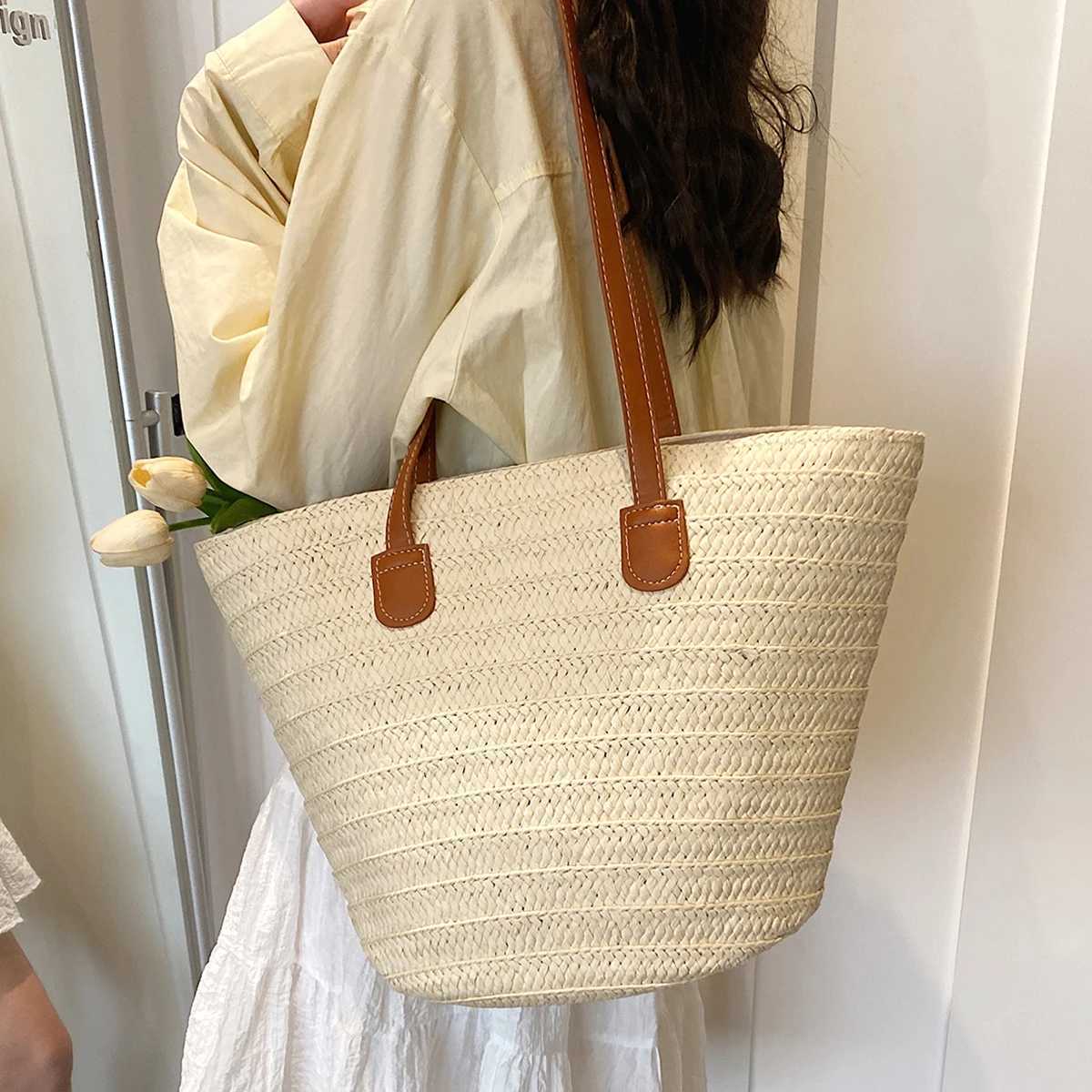 2025 Summer New Style Womens Large Capacity Shoulder Bag Beach Vacation Woven Basket Tote Womens Luxury Design Bag Fashionable XJ250610