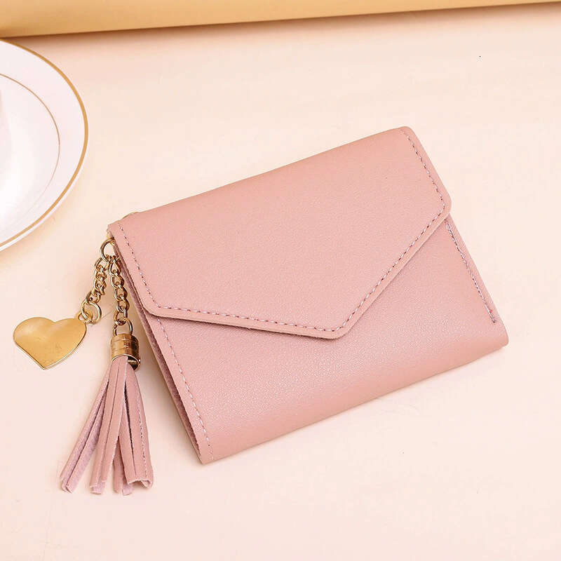 Women's Short Solid Color Tassel Card Holder Student Cute Thin Coin Purse Wallet Purse MASA