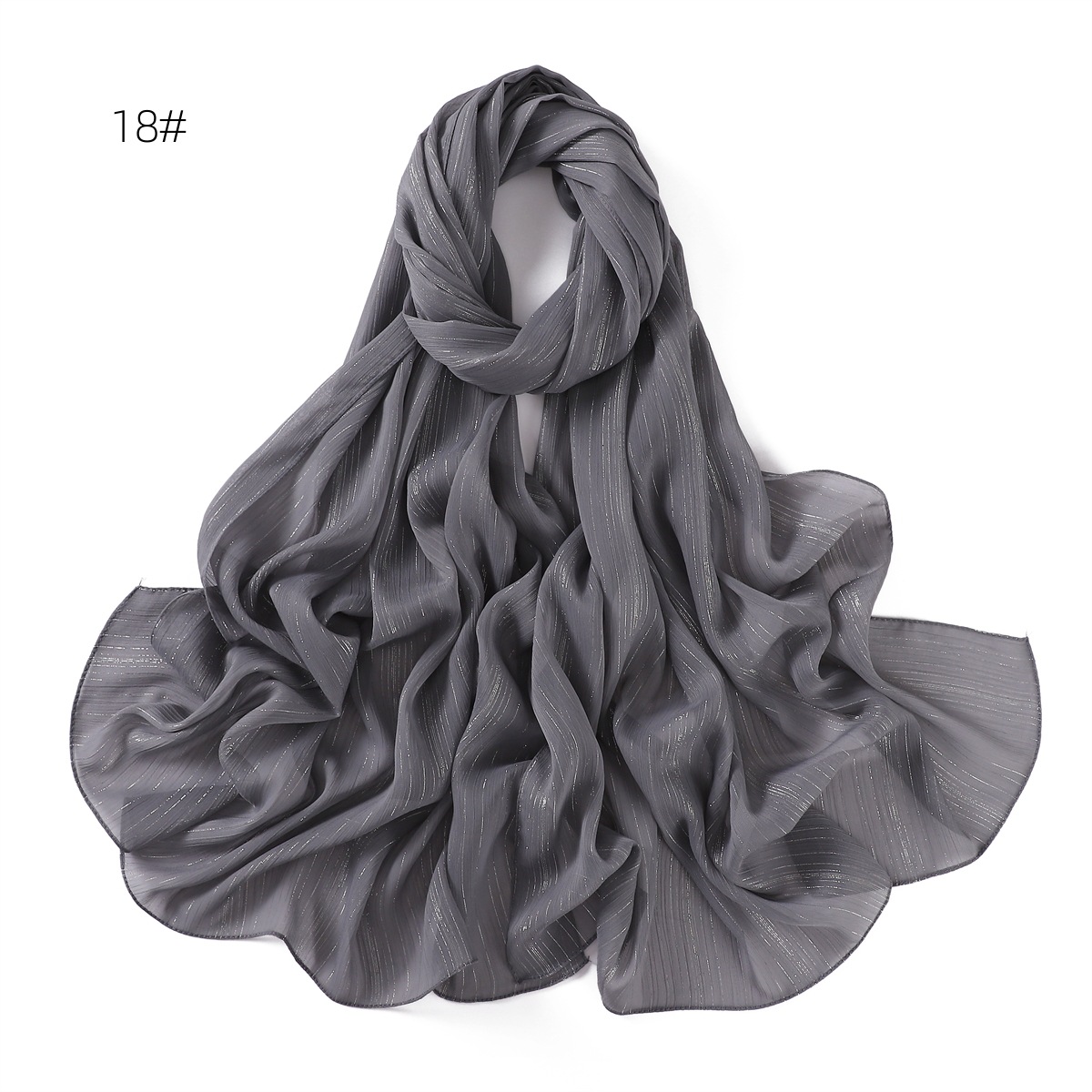 K987 Cross-border new pure color silver silk chiffon scarf pressed fine pleat breathable women's headscarf shawl one piece delivery