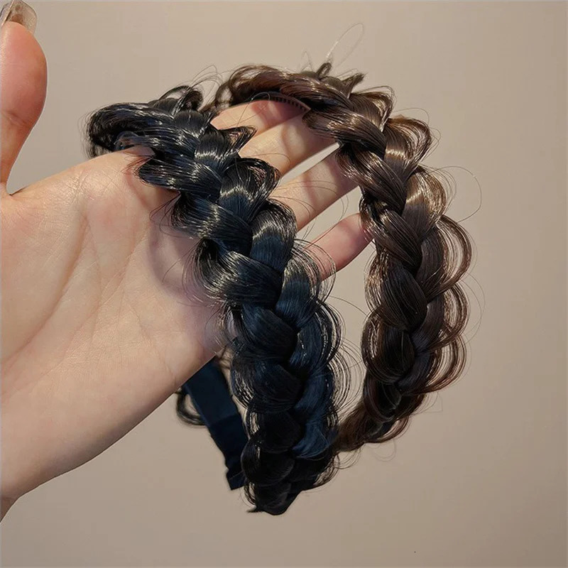 Lazy Wig Twist Headbands For Women Wide Fishbone Braids Hairbands Handmade Retro Head Hoop Hair Styling Headwear Accessories 250610