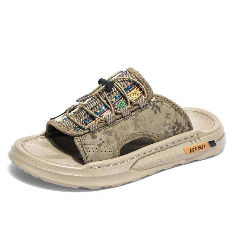 Wholesale Men's Handmade Outdoor Casual Slippers Men Lace-up Summer Beach Slipper