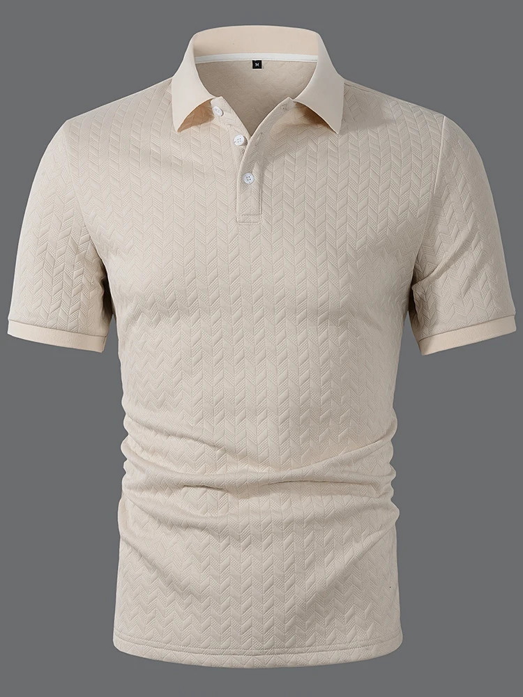 Summer Daily Casual Polo Shirts Men Vintage Turndown Collar Short Sleeve Polos Mens Trendy Jacquard Textured Shirt 250610