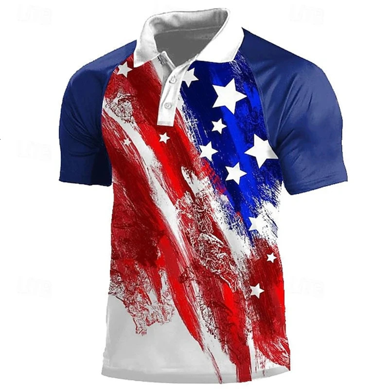 National Flag Mens Casual 3D Polo Shirt Street Daily Holiday American Independence Day Short Sleeve Turndown Clothes 250610