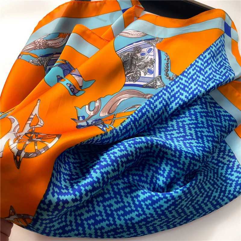 68cm Orange Pony Scarf Womens Thin Imitation Silk Letter Printed Square Scarf Fashion Versatile Shawl Scarfs Headscarf Z250611