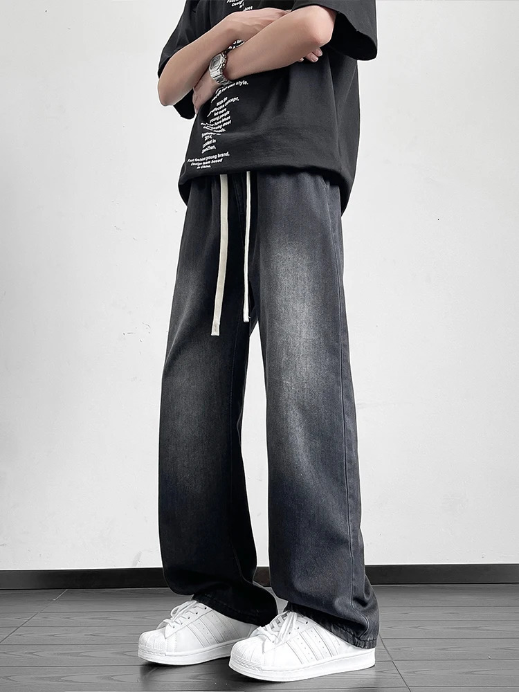Summer Mens Jeans Korean Fashion Lightweight Lyocell Cotton Straight Denim Pants Loose Fit Wide Leg Trousers 250610