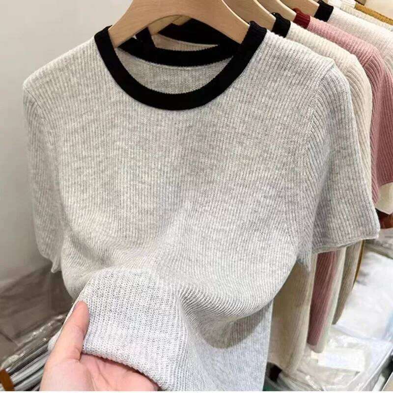 Spring Summer New Short-sleeved Women Sweaters O-neck Slim Pullover Knitted Sweater Casual Clothes Pullovers Thin Knit Tops 2024