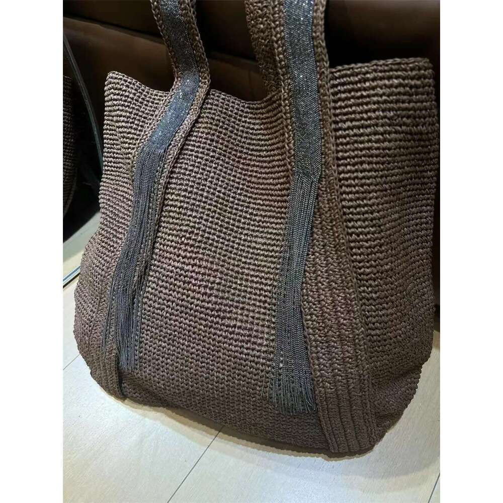 Women's Spring Summer Hand-Woven Straw Shoulder Bag Travel Vacation Tote BagS