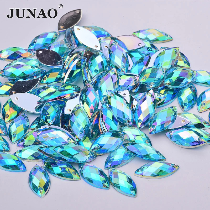 JUNAO 100pc 715mm Pink AB Sewing s Flat Back Horse Eye Sew On Strass Crystal Loose Acrylic Bead Stone For Needlework 250606