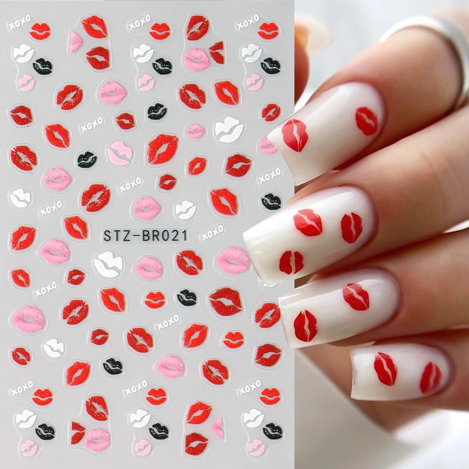 Kiss Sexy Red Lips Stickers for Nails Valentines Day Selfadhesive Nail Art Decoractions Decals Sliders Manicure Accessories 250605