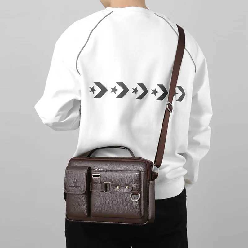 Mens PU Leather Shoulder Bag - Fits 10.4 iPad Business Messenger Fashion Crossbody Bag for Work Travel W250610
