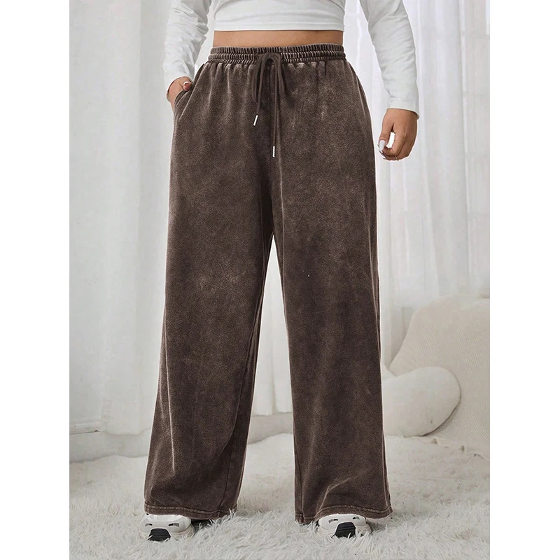 Plus Size Womens Jeans Trousers Solid Colour Casual Corduroy Trousers Wide Legs Woman Trousers Winter Velvet Wide Legs Straigh 250609