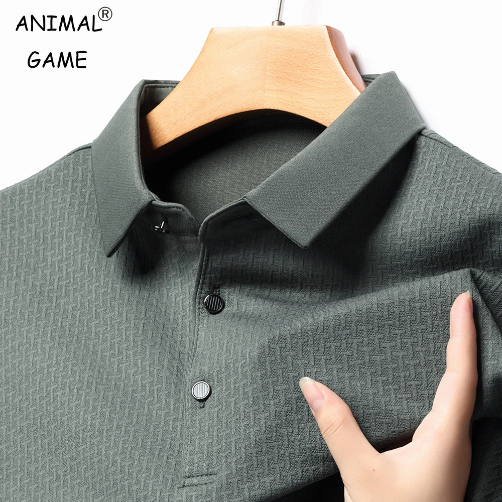Mens Lopup Hollow Longsleeved Polo Shirt Breathable Business Fashion TShirt Male Golf 4XL 250610