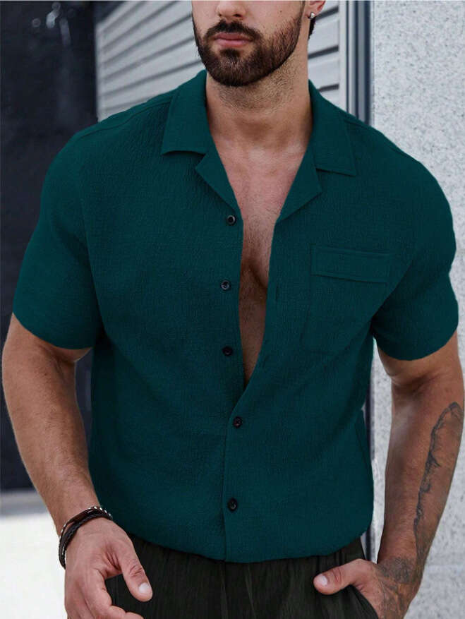 New Short Sleeve Shirt Men's Casual Sports Cardigan Top B5