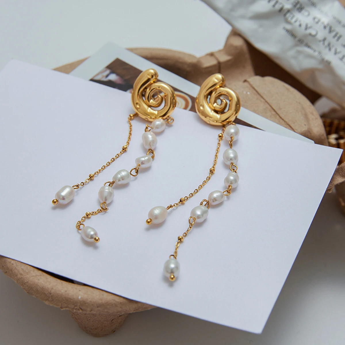 Youthway Freshwater Pearls Tassel Long Hanging Drop Earrings Stainless Steel Ears Jewelry Summer Ocean Style Dangle Earrings 250610