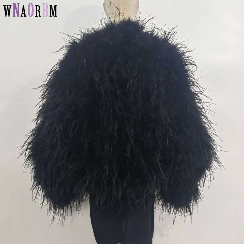 Latest Ostrich Feather Sleeved Cardigan 70 Centimeters Long And Handmade. The Jacket Is Elegant, Comfortable, Casual