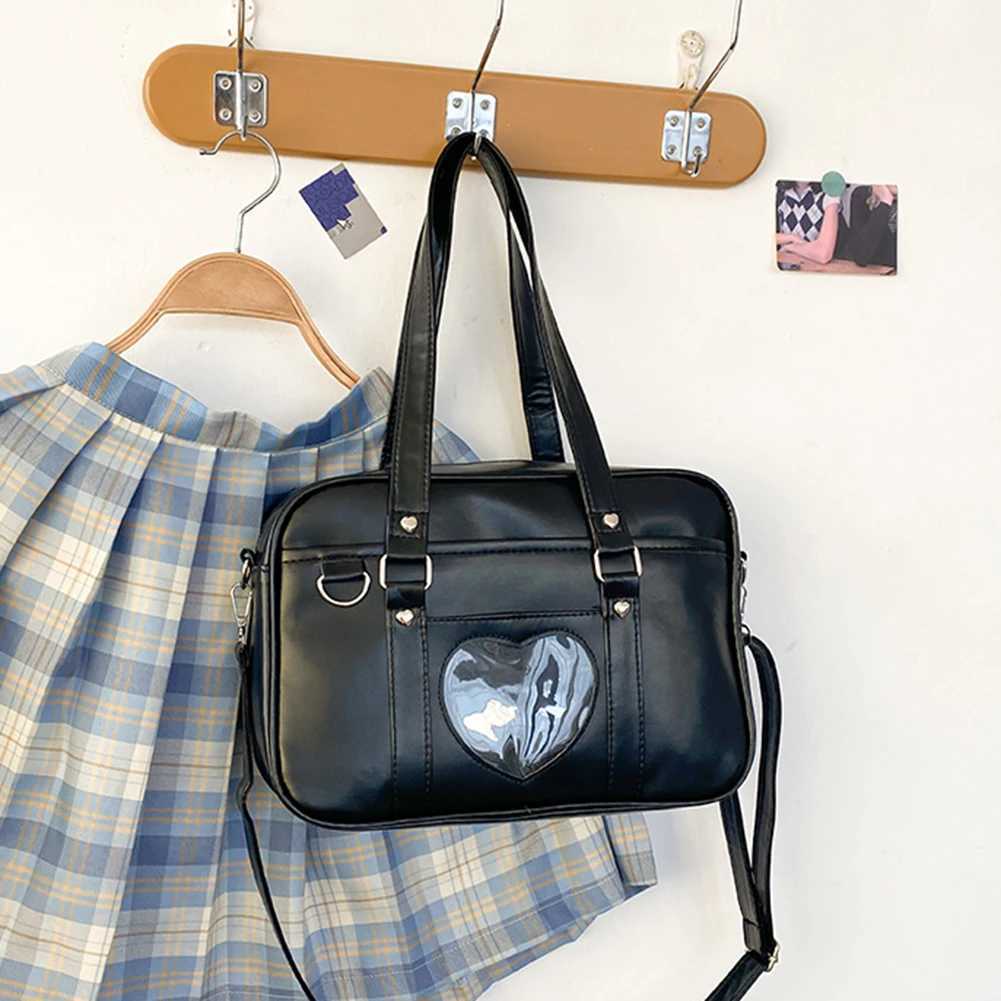Women Anime Crossbody Bag Transparent Love Heart PU Japanese School Bag Adjustable Strap Shoulder Uniform Bag Chic Commuting Bag XJ250610