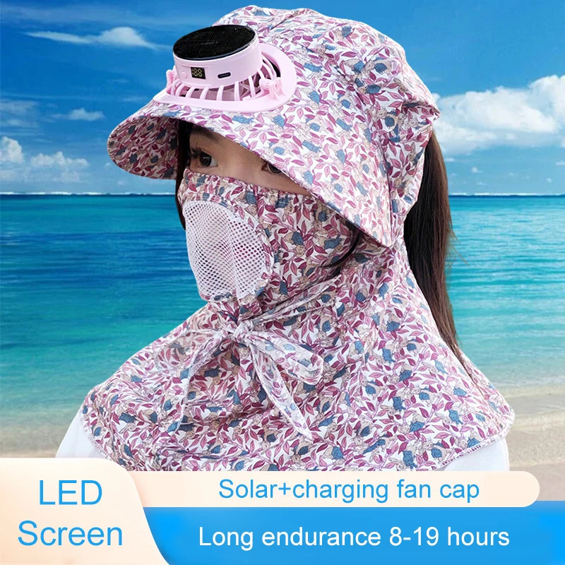 Solar Fan Hat Protection Hat Summer UV Protection Shade Tea Picking Cool Hat High Hiking Hat Rechargeable With LED Display 250529