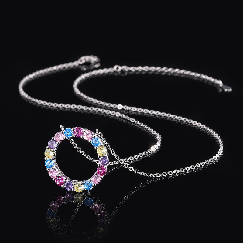 New Vintage S925 Silver Faux Colored Gemstone Flower Ring Pendant Necklace, Simple Fashion Design, Perfect Women's Jewelry for Any Occasion