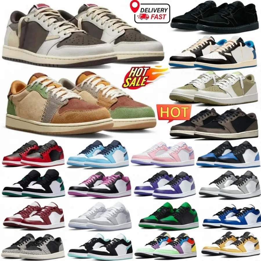 2025 New Basketball shoes for men 1, low golf, olive, anti-Mokas sports shoes, dark Wolf, grayish black, Ghost, pine green, toe, uncle, Panda, women's sports shoes