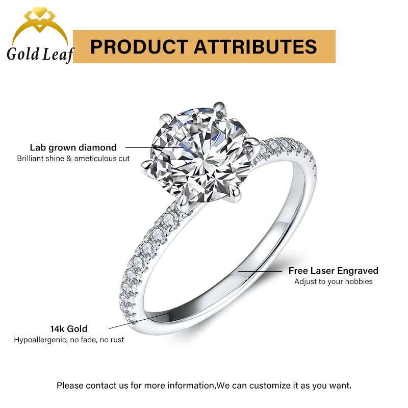 IGI GIA Certified Custom 10K 14K 18K White Gold Lab Grown Diamond Ring 1CT to 3CTDEF CVD HPHT Round Lab Diamond Engagement Ring