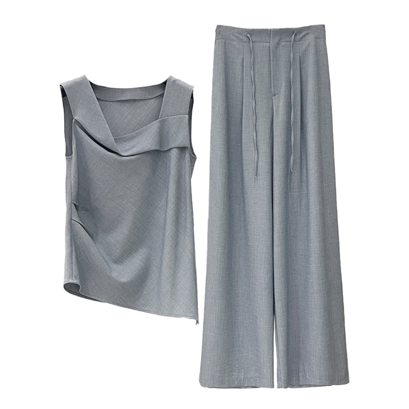 DR277 Women's Suit Luxury Chic Layered Square Neck Sleeveless Top
