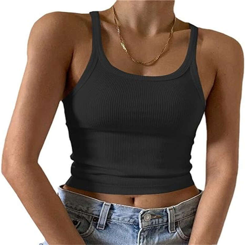 Women's Summer Spaghetti Strap Vest, Thin Outerwear Crop Top, Milk Silk Top B5