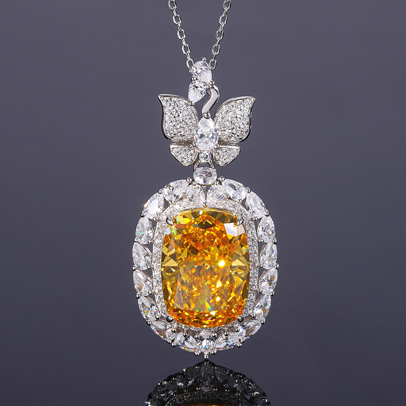New S925 Silver High-Carbon Diamond Butterfly Pendant Necklace, 15x20mm Main Stone Luxury Design, Stylish and Elegant Women's Jewelry, Perfect fo