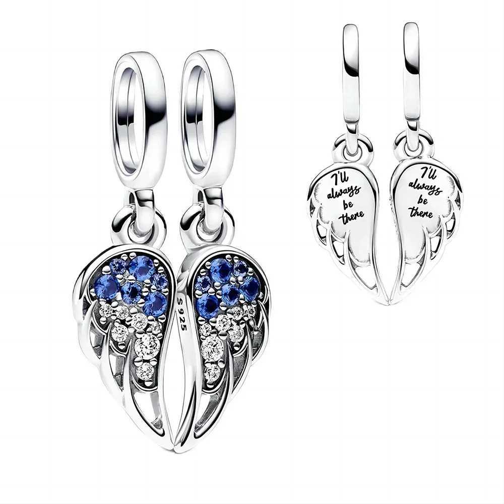 S925 Silver Sparkling Splitable Angel Wings Dangle Charm Fit Original Charms Bracelet Bangle Charm Pendant JewelryXJ250611