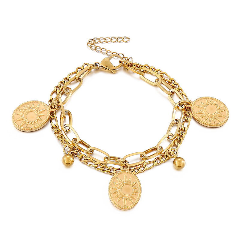 Charm Bracelets Turkish Couple Round Coin Bracelet Golden Muslim Islam Bracelet 21cm Fashion Personality Charm Jewelry Party Gift Wholesale 231009