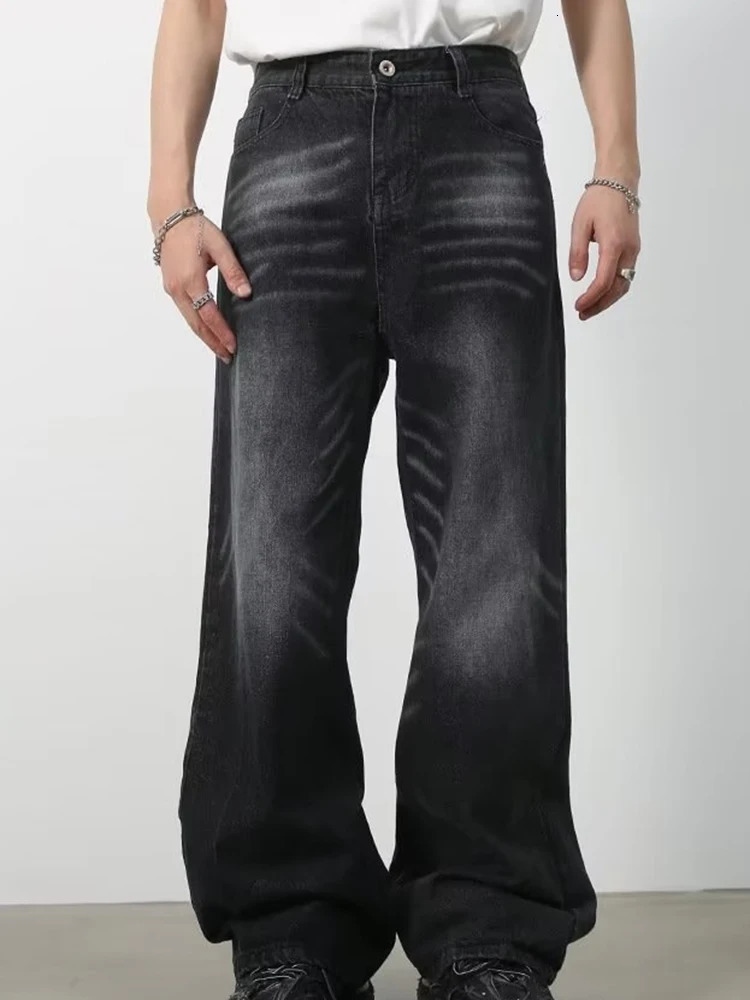 Summer Mens Jeans Wide Leg Classic Daily Denim Pants Waist Cargo Harajuku Jeans Male Autumn Loose Black Long Trousers 250611