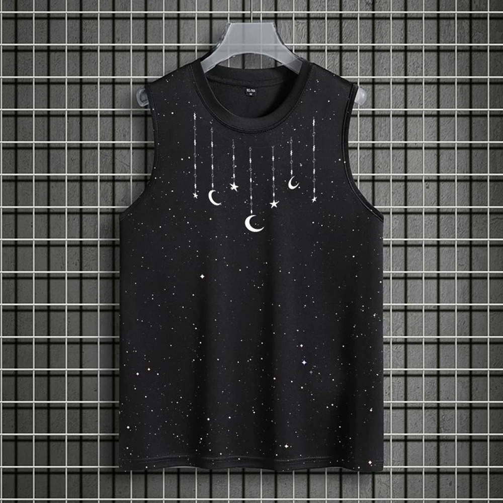 Summer Mens Y2k Graphic Cotton Sleeveless T-Shirt American Retro Fashion Trend Street Casual Loose Breathable Mens Tops 250611