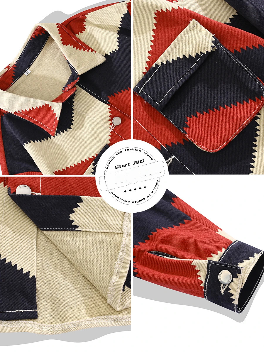 Mens Japanese Contrasting Color Rhombus Lapel Long-sleeved Denim Jackets Trendy Street Handsome Hip Hop Loose Casual Coat 250611