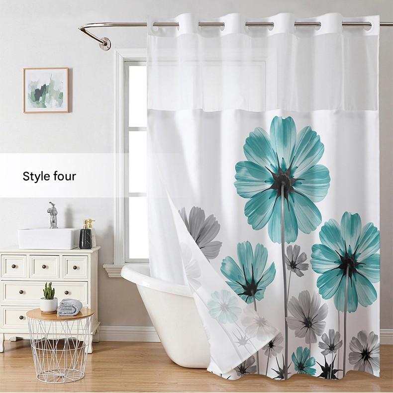 A569 waterproof shower curtain 3D digital printing polyester shower curtain bathroom punch-free blocking partition curtain