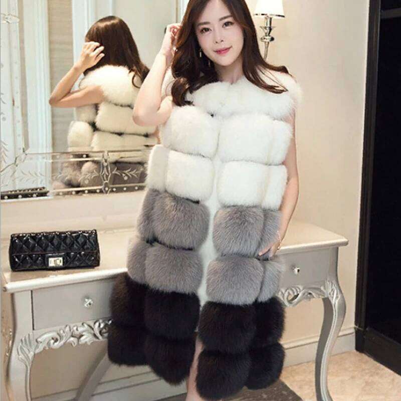 FANPUGUIZHEN-Faux Fox Vest for Women, Thick Warm Long Fur Coat, Female Fashion, Autumn, Winter, High Quality