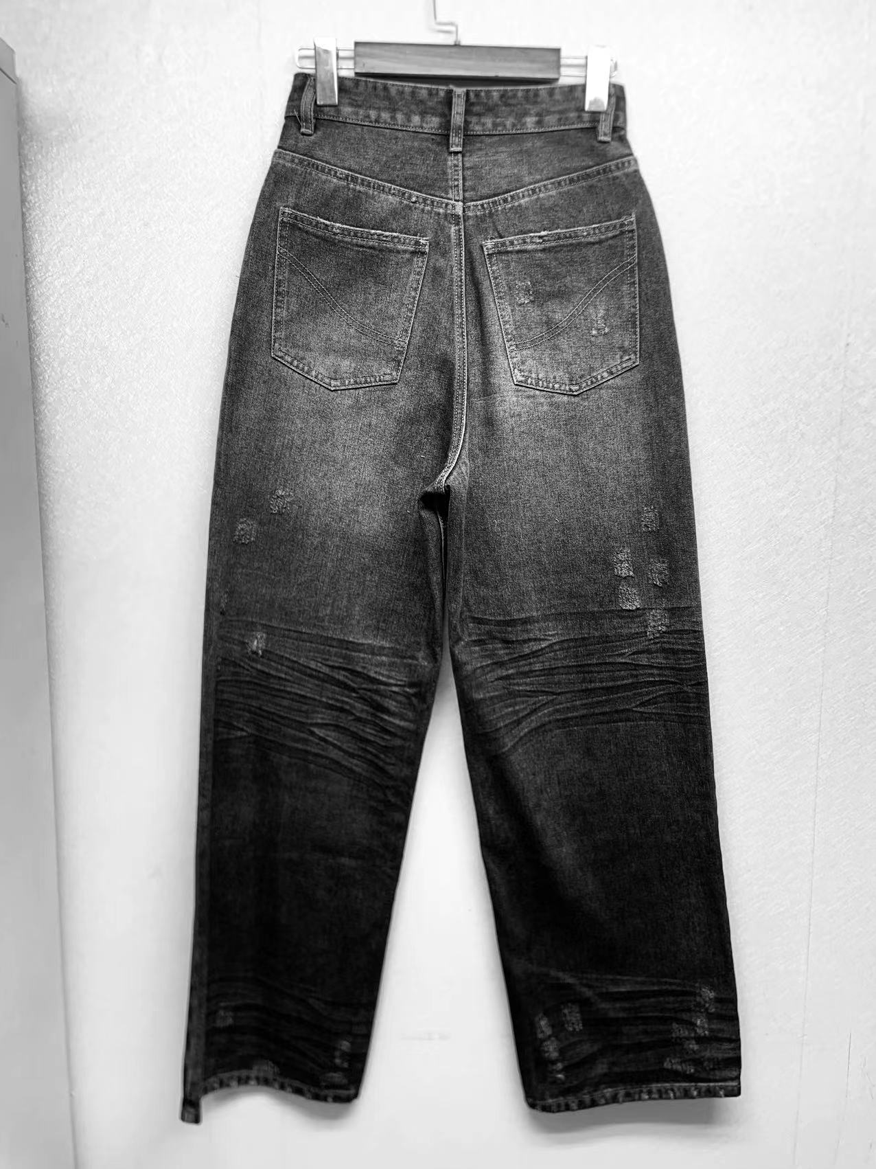 Factory customized wholesale vintage washed ripped wide leg denim pants 23-0108