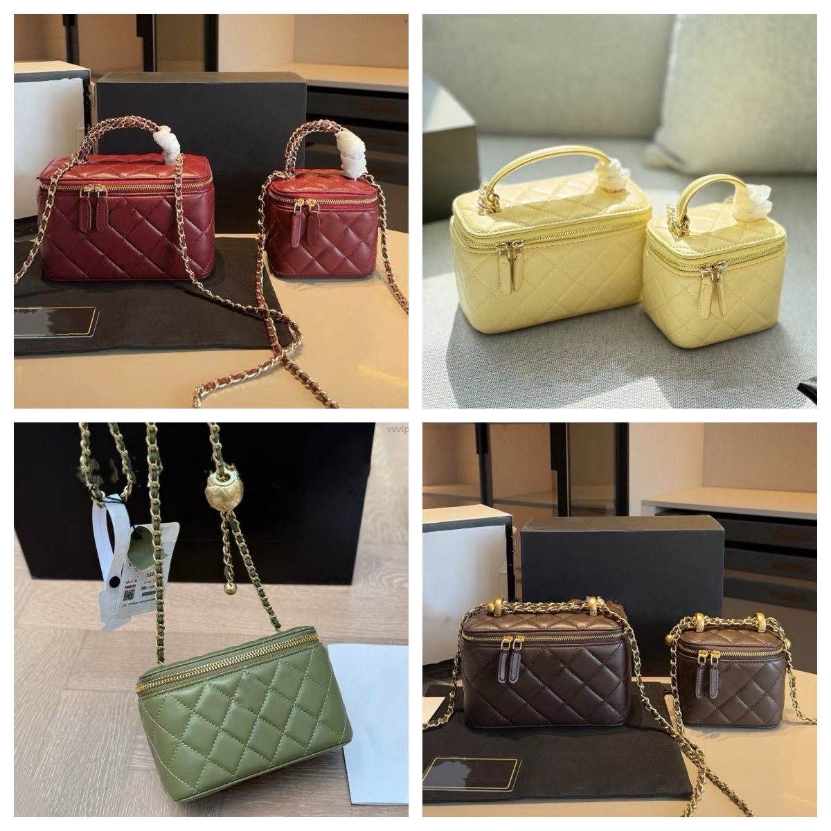 Designer Vanity Bag with Mirror Cosmetic Bags with Chain Strap Crossbody Bag High Quality Leather Purse Womens Make Up Case Small Handbag Mini Makeup Bag Vanity Case