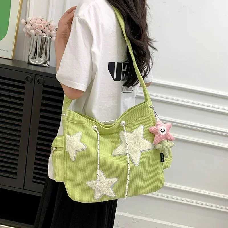2025 New Niche Design Handbag Cute Star Womens Shoulder Bags Student Large Capacity Commuting Tote Corduroy Solid Crossbody Bag XJ250610