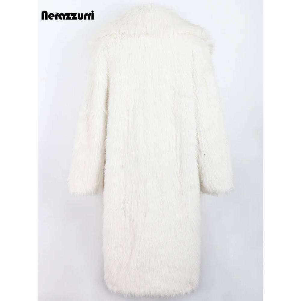 Nerazzurri Winter Long Pink White Black Oversized Shaggy Hairy Thick Warm Soft Stylish Fluffy Faux Fur Coat Women Lapel Pockets