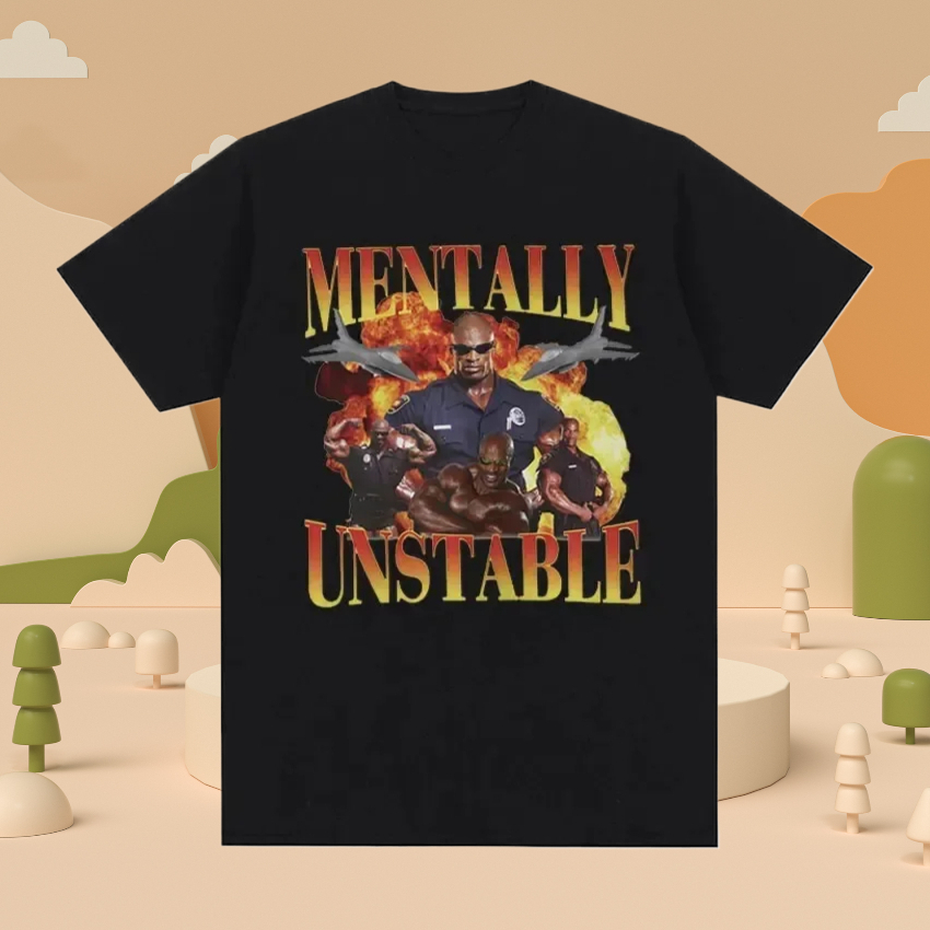Mentally Unstable Funny Gym Graphic Designer T-shirt Women's Cool Retro Gothic Short sleeved T-shirt Hip Hop Clothing Large T-shirt