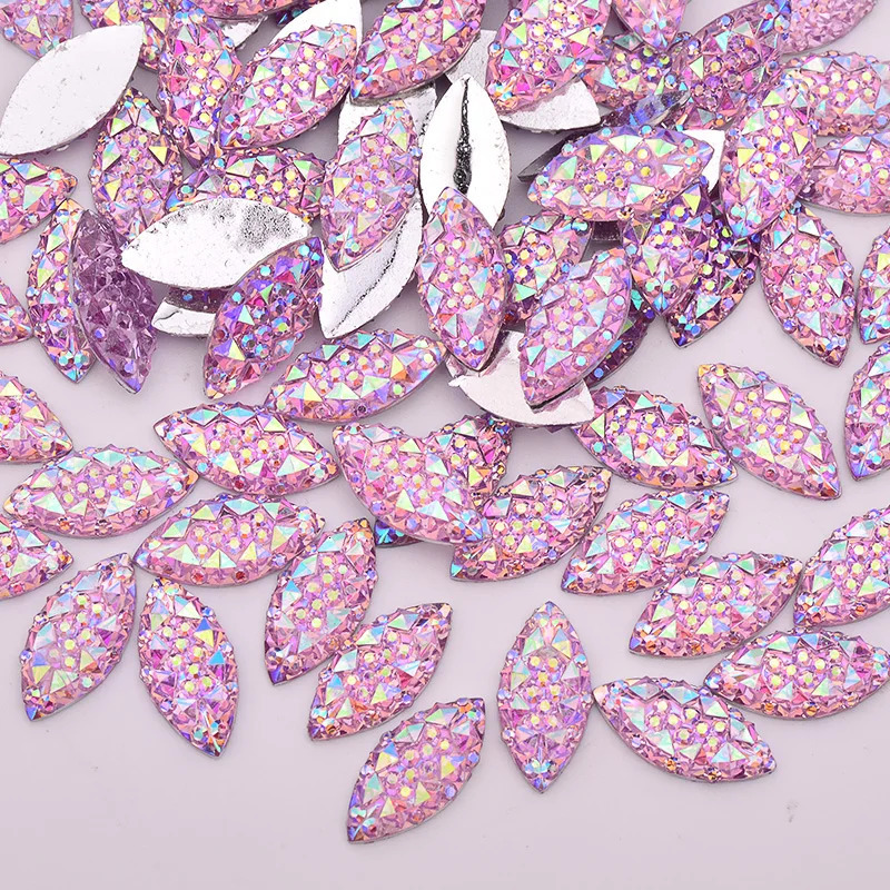 JUNAO 100pcs 715mm Crystal AB Flatback Horse Eye Decoration Stones Non fix Resin Strass for DIY Crafts 250606