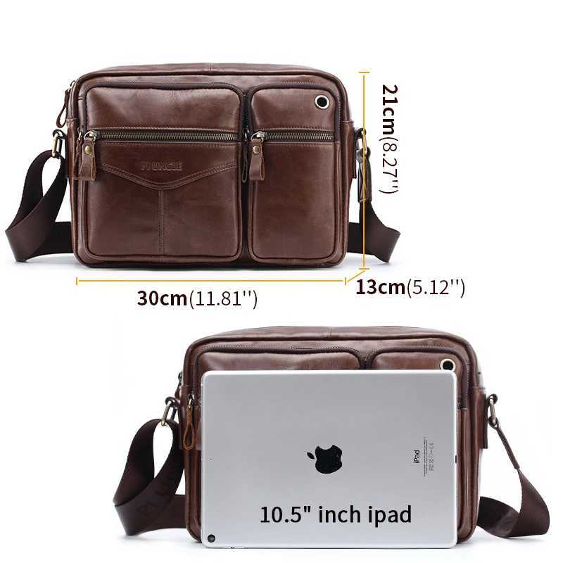 New 2024 Men Genuine Leather Shoulder Bag Casual Leather Mens Pad Messenger Bag Male Business Crossbody Bag Hot Handbag for Men W250610