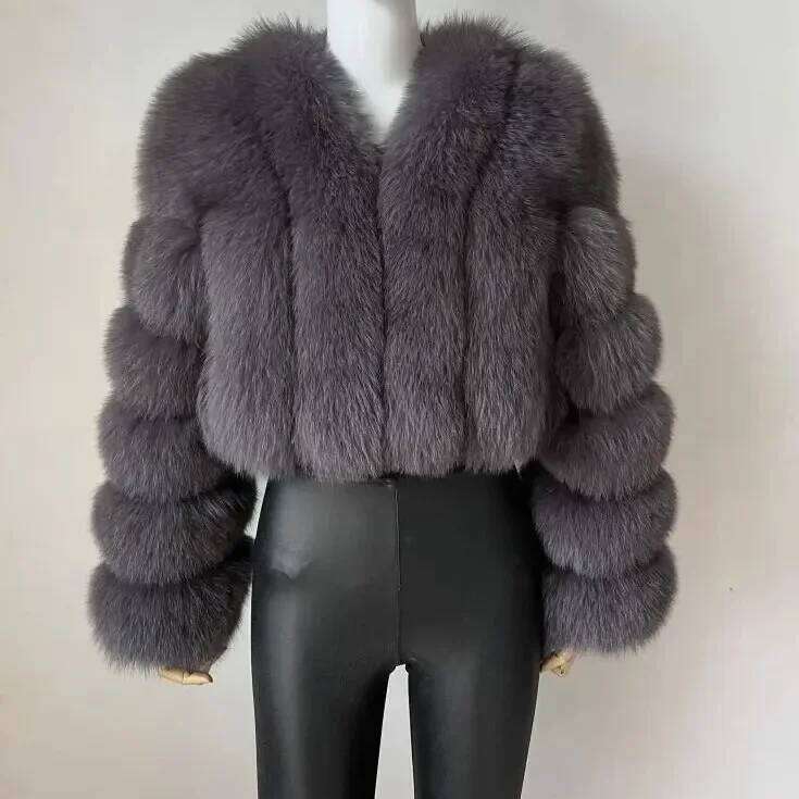 Open Women Faux Fur Coats Thick Warm Fox Short Coat Turn Down Collar Solid Full Sleeve Elegant Splice Autumn Winter