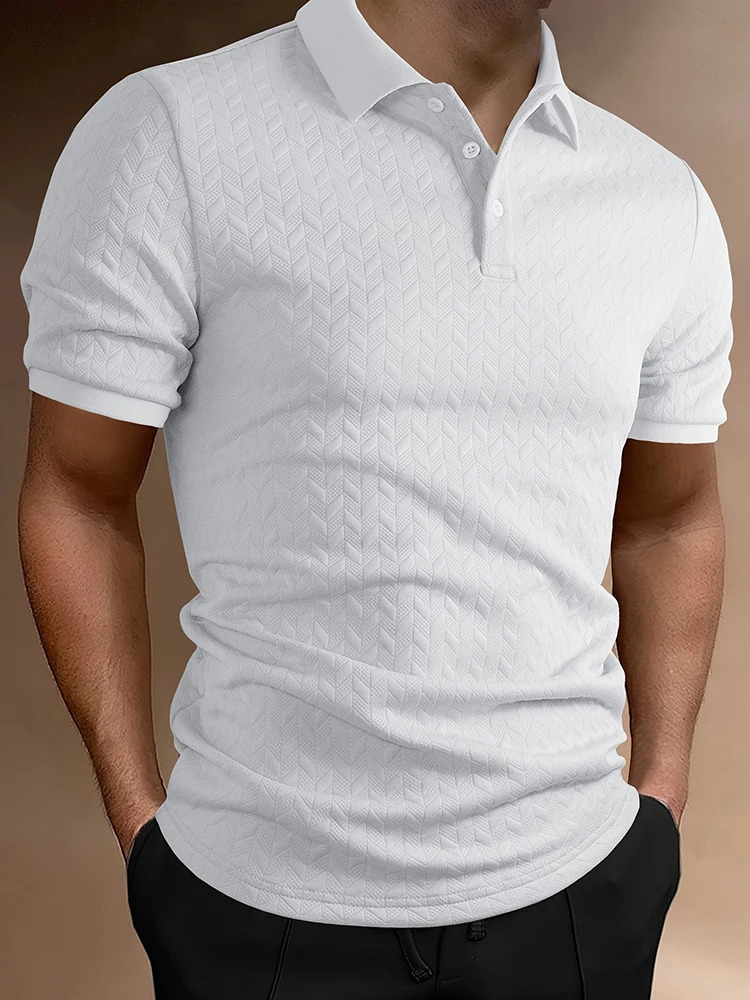 Summer Daily Casual Polo Shirts Men Vintage Turndown Collar Short Sleeve Polos Mens Trendy Jacquard Textured Shirt 250610