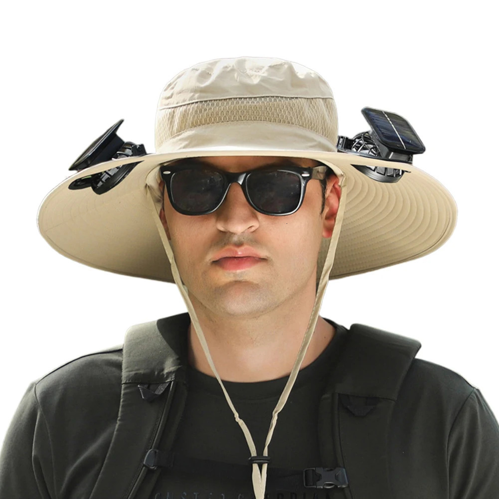 Outdoor Wide Brim Sun Hat With Solar Fan Wide Brim Solar Fan Usb Charging Outdoor Fishing Hat Portable Bucket Hat 250529